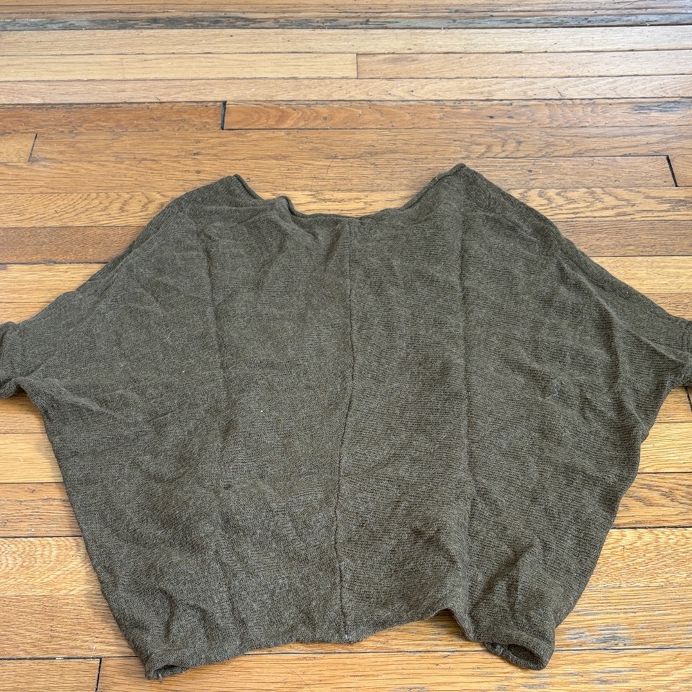 Free People Olive Green Knit V-Neck Poncho - Picture 3 of 3